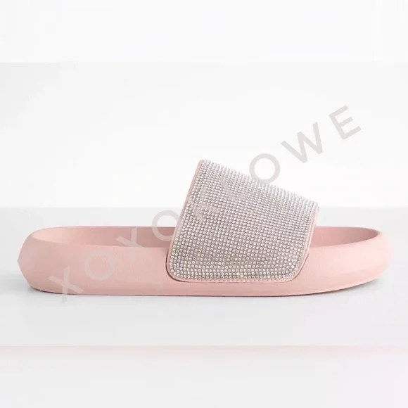 Sparkle Bling Rhinestone Embellished One Band Footbed Slide Sandal - Picture 5 of 9